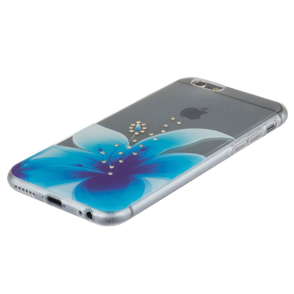 Xcessor Blue Flower Glossy Flexible TPU case for Apple iPhone 6 / 6S. Transparent / Blue
