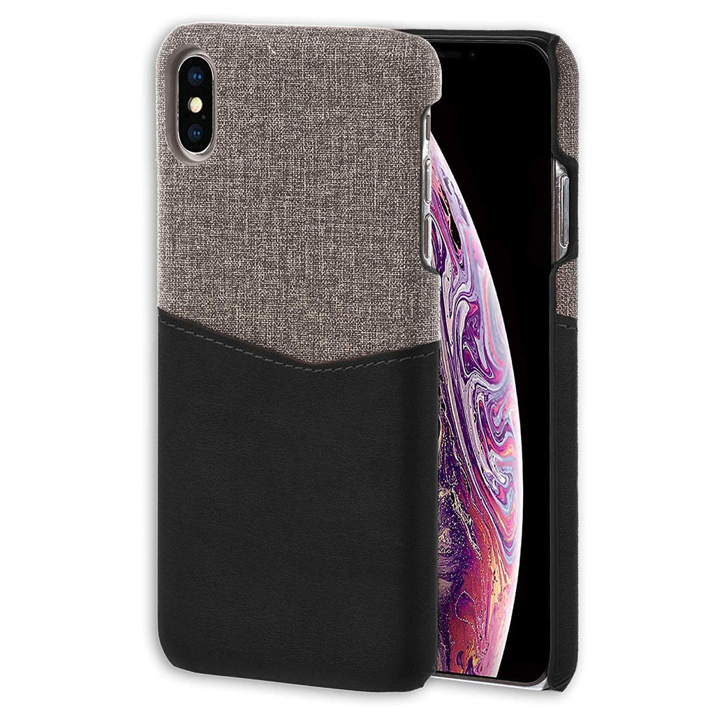 Lilware Card Wallet Plastic Phone Case for Apple iPhone XS. Fabric Texture and PU Leather Protective Cover with ID / Credit Card Slot Holder. Black