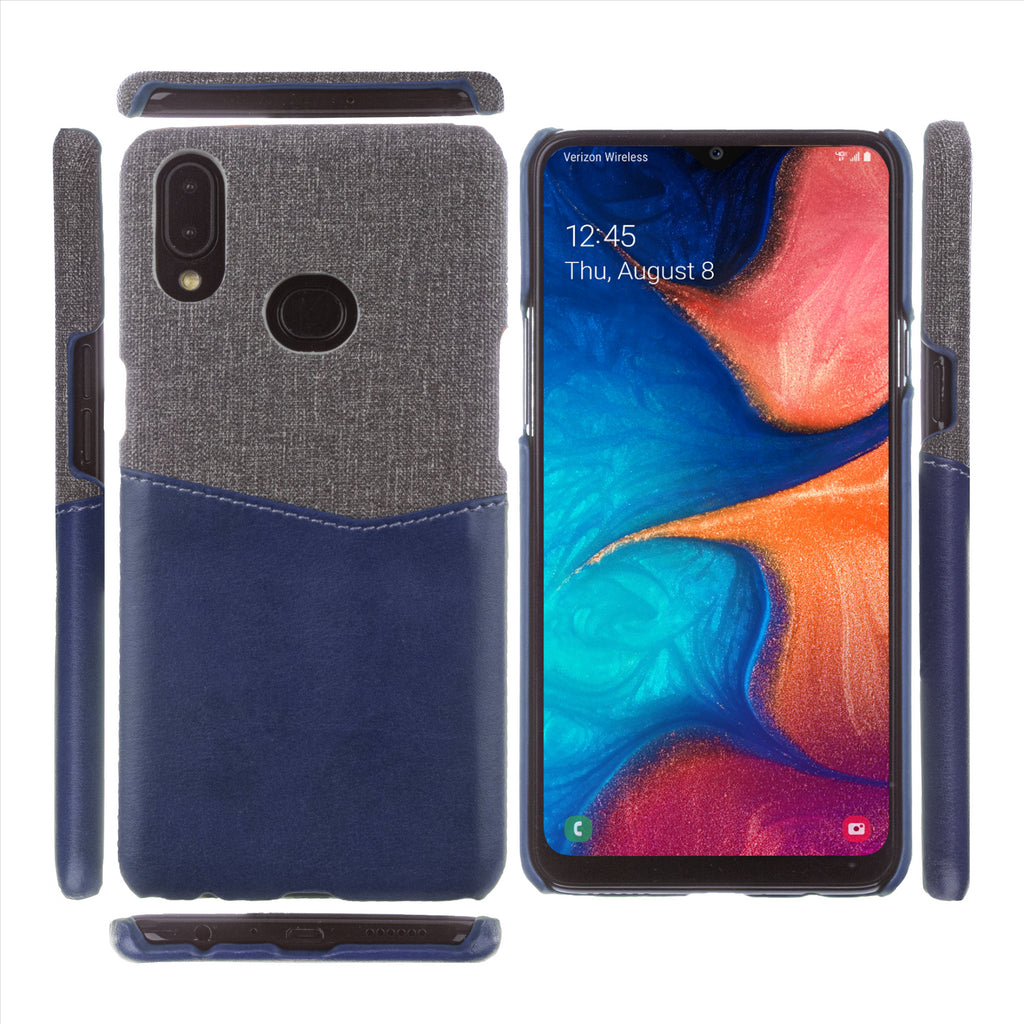 Lilware Card Wallet Plastic Phone Case Compatible with Samsung Galaxy A10S. Fabric Texture and PU Leather Protective Cover with ID / Credit Card Slot Holder. Blue