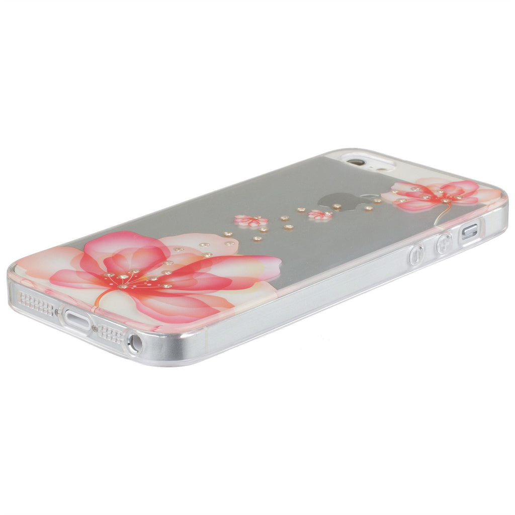 Xcessor Orange Flower Glossy Flexible TPU case for Apple iPhone SE / 5 / 5S. Transparent / Orange