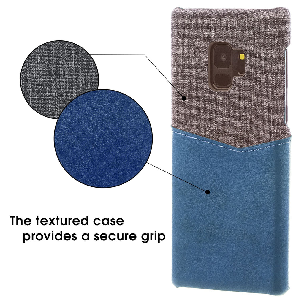 Lilware Card Wallet Kunststoff-Telefonhülle für Samsung Galaxy S9. Stofftextur und PU-Leder-Schutzhülle mit Ausweis-/Kreditkartenfach. Blau