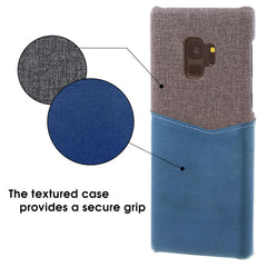 Lilware Card Wallet Kunststoff-Telefonhülle für Samsung Galaxy S9. Stofftextur und PU-Leder-Schutzhülle mit Ausweis-/Kreditkartenfach. Blau