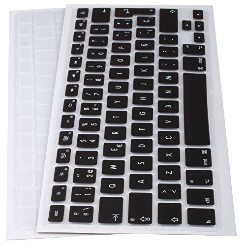 Lilware Set of 2 Silicone Keyboard covers for MacBook Air 13 / 15 / 17 (Release 2012 year) QWERTY (Spanish layout) Black/Transparent