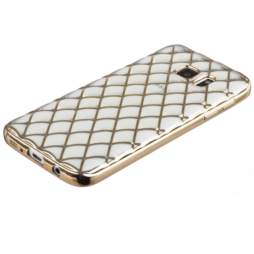 Xcessor Convex Checkered Glossy Flexible TPU case for Samsung Galaxy S7 SM-G930. Transparent / Golden Color