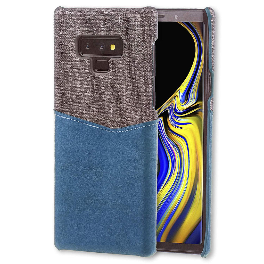 Lilware Card Wallet Plastic Phone Case for Samsung Galaxy Note 9. Fabric Texture and PU Leather Protective Cover with ID / Credit Card Slot Holder. Blue