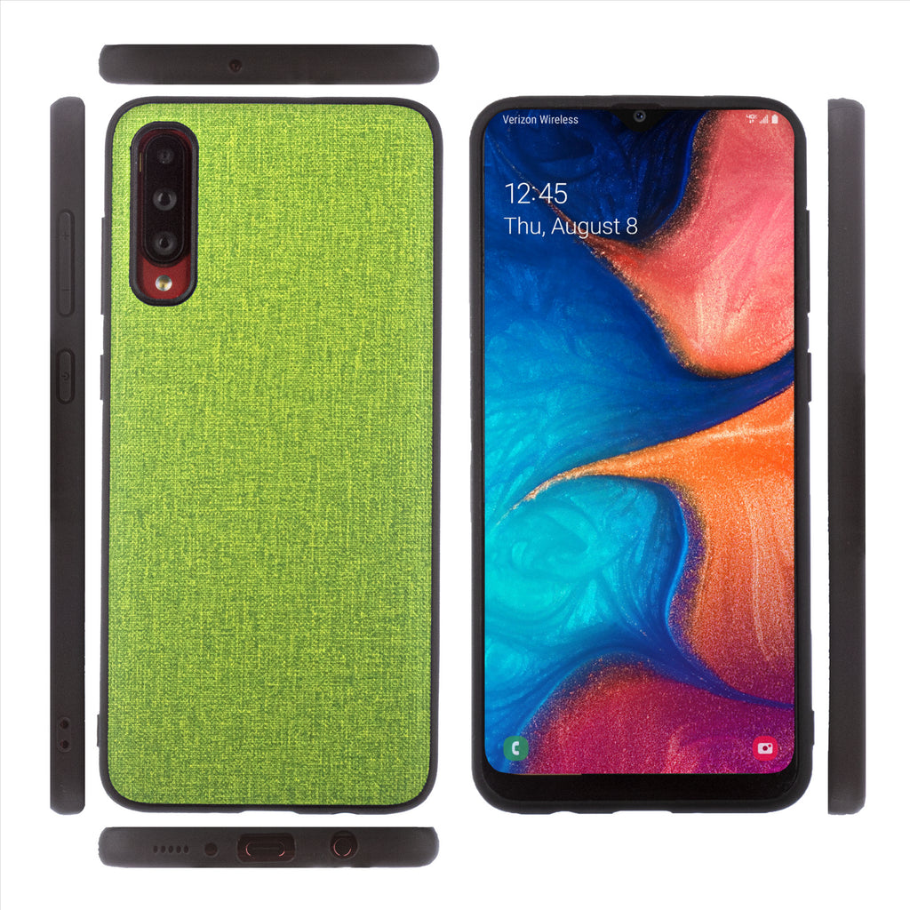 Lilware Canvas-Telefonhülle aus gummierter Kunststoffstruktur für Samsung Galaxy A70/A70S. Grün