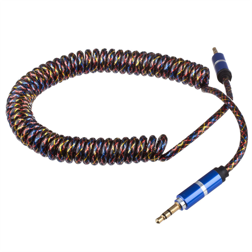 Lilware Rubberized Coiled Spring Auxiliary 3.5mm Audio Male To Male Cable For Multimedia Devices - Blue