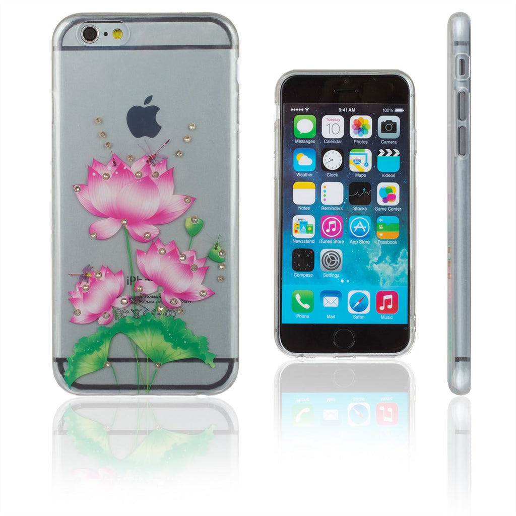Xcessor Flower With Dragonfly Glossy Flexible TPU case for Apple iPhone 6 / 6S. Transparent / Multicolored