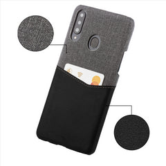 Lilware Card Wallet Plastic Phone Case Compatible with Samsung Galaxy A20S. Fabric Texture and PU Leather Protective Cover with ID / Credit Card Slot Holder. Black