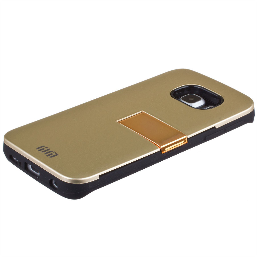 Lilware Armor Hartplastikhülle für Samsung Galaxy S6 SM-G920. Glänzende, zweilagige Schutzhülle mit Ständer und geheimem Fach für Kredit-/Visitenkarten. Goldene Farbe