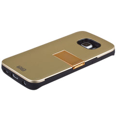 Lilware Armor Hard Plastic Case for Samsung Galaxy S6 SM-G920. Glossy Dual Layer Protective Cover With Kickstand and Credit / Business Card Secret Slot. Golden Color