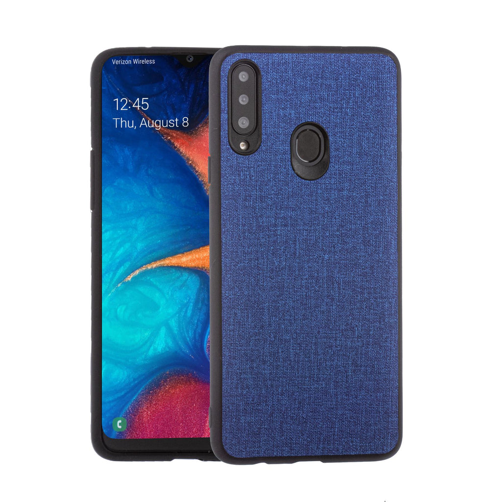 Lilware Canvas-Handyhülle aus gummiertem Kunststoff für Samsung Galaxy A20S. Blau