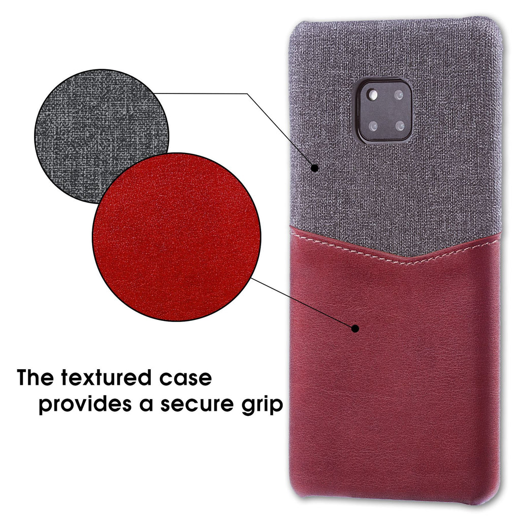 Lilware Card Wallet Plastic Phone Case Compatible with Huawei Mate 20 Pro. Fabric Texture and PU Leather Protective Cover with ID / Credit Card Slot Holder. Red