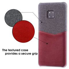 Lilware Card Wallet Plastic Phone Case Compatible with Huawei Mate 20 Pro. Fabric Texture and PU Leather Protective Cover with ID / Credit Card Slot Holder. Red