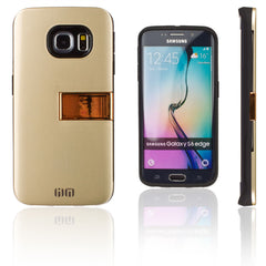 Lilware Armor Hartplastikhülle für Samsung Galaxy S6 SM-G920. Glänzende, zweilagige Schutzhülle mit Ständer und geheimem Fach für Kredit-/Visitenkarten. Goldene Farbe