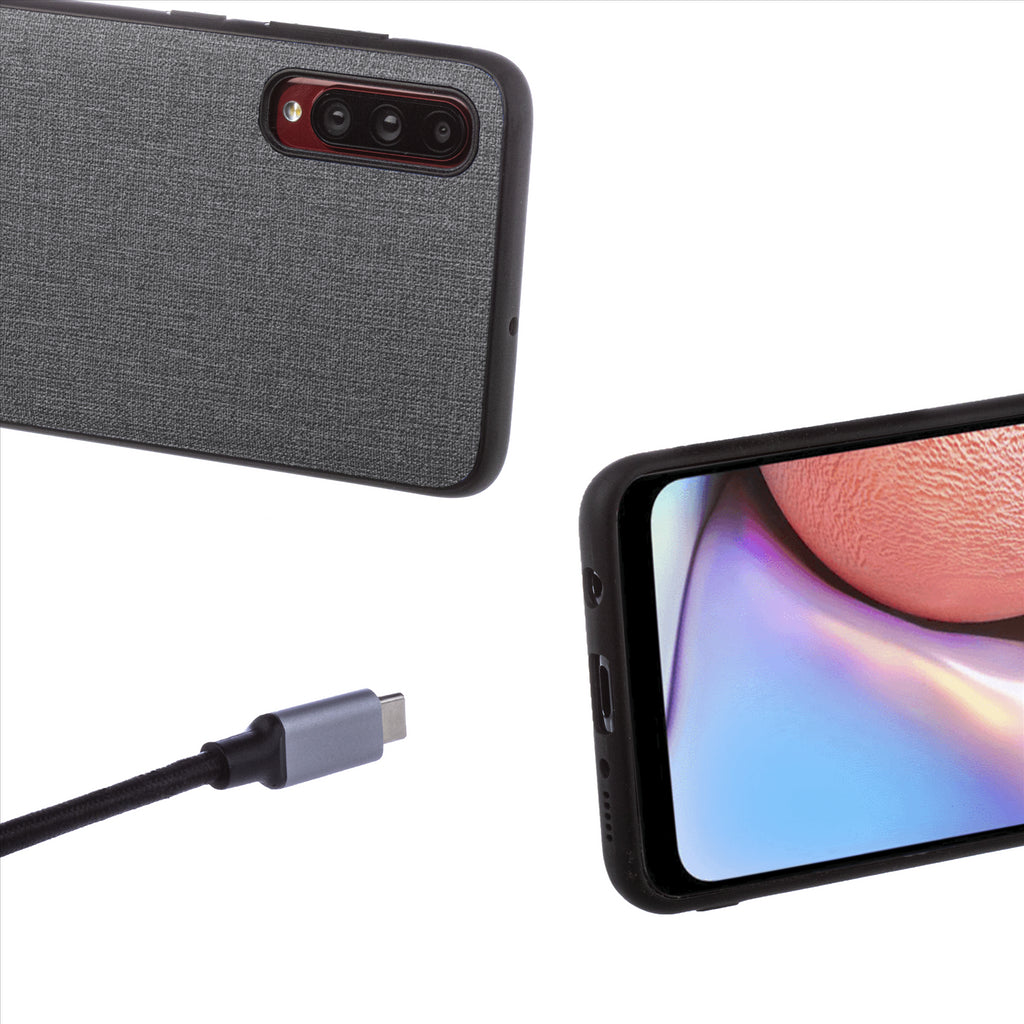 Lilware Canvas-Handyhülle aus gummiertem Kunststoff für Samsung Galaxy A70/A70S. Dunkelgrau