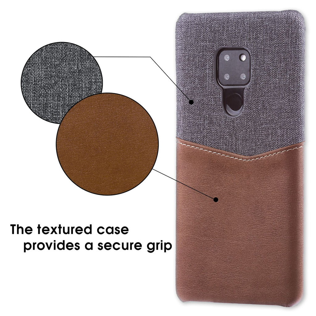 Lilware Card Wallet Plastic Phone Case Compatible with Huawei Mate 20. Fabric Texture and PU Leather Protective Cover with ID / Credit Card Slot Holder. Brown