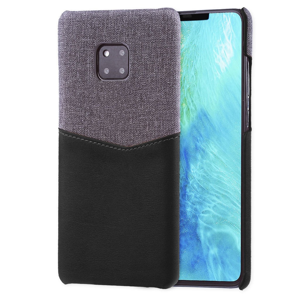 Lilware Card Wallet Plastic Phone Case Compatible with Huawei Mate 20 Pro. Fabric Texture and PU Leather Protective Cover with ID / Credit Card Slot Holder. Black