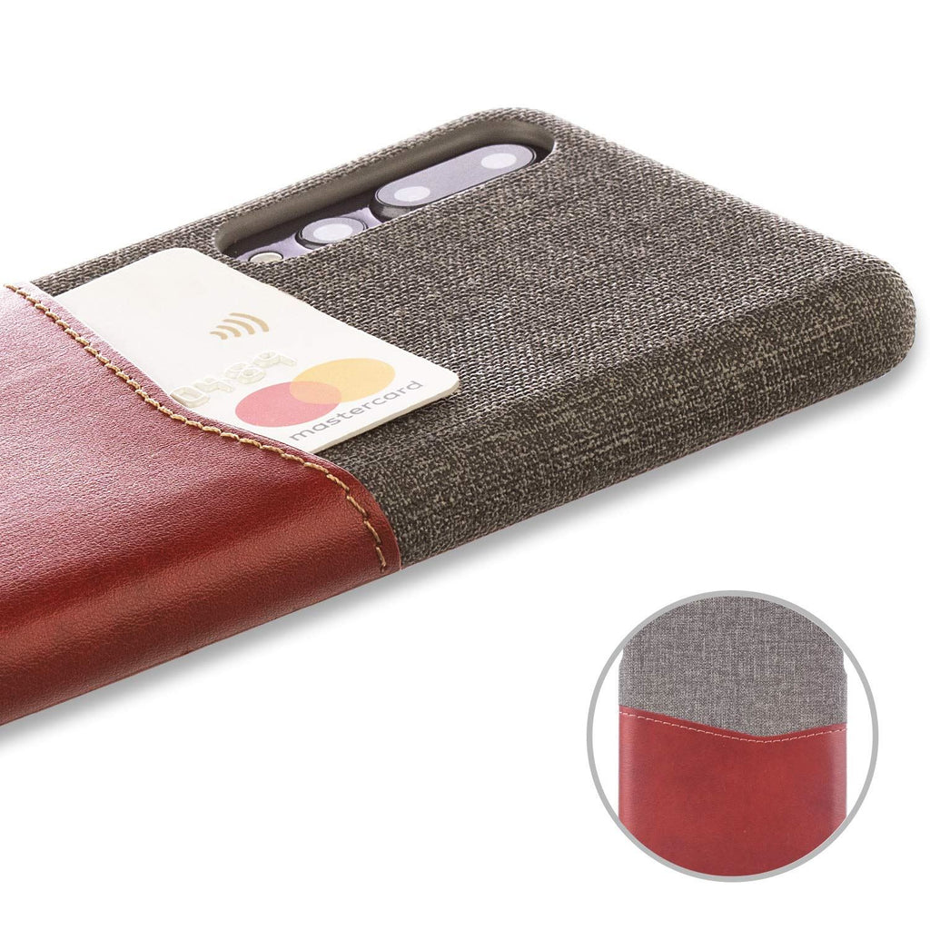 Lilware Card Wallet Plastic Phone Case Compatible with Huawei P20 Pro. Fabric Texture and PU Leather Protective Cover with ID / Credit Card Slot Holder. Red