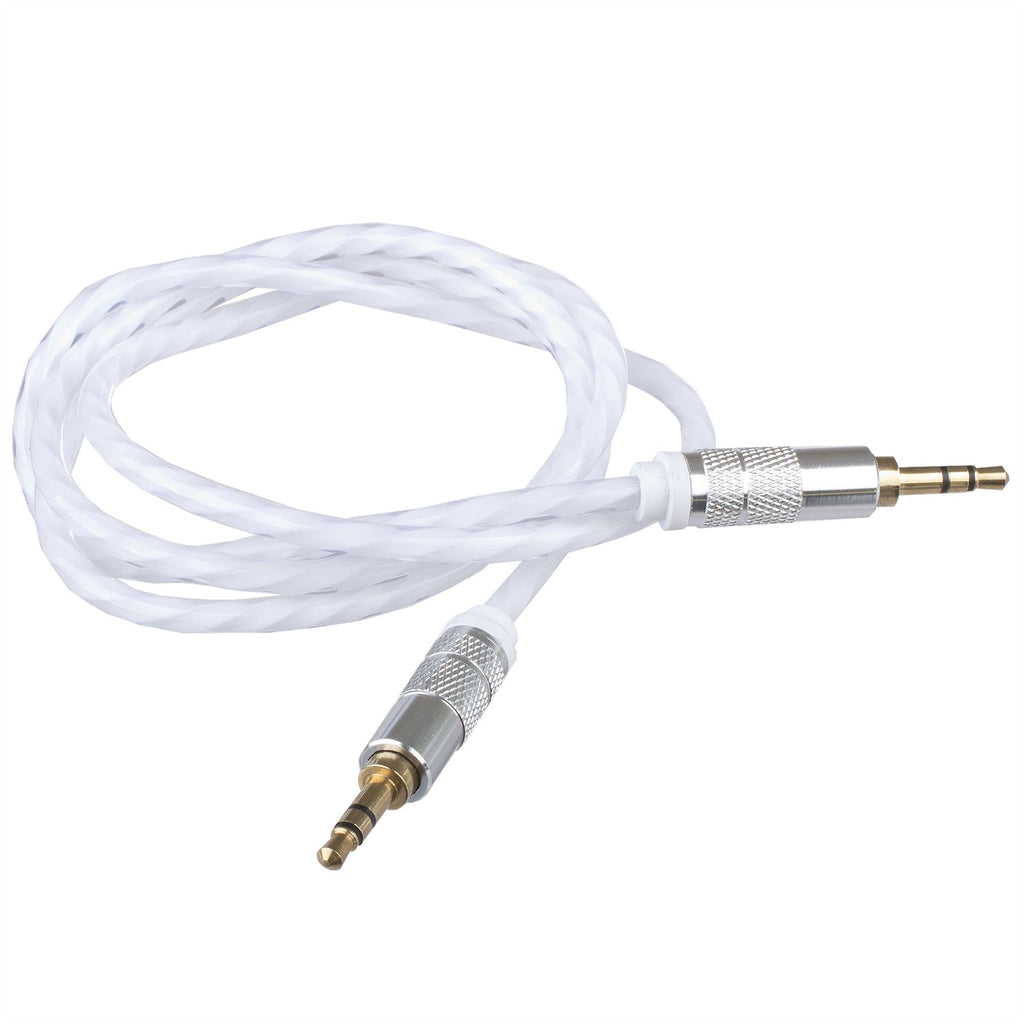 Lilware Braided Woven Fabric Transparent PVC Jacket 0.9M Aux Audio Cable 3.5mm Jack Male to Male Cord For Multimedia Devices ?¾– White
