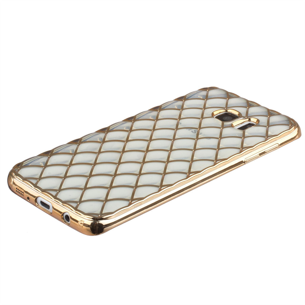 Xcessor Convex Checkered Glossy Flexible TPU case for Samsung Galaxy S7 Edge SM-G935. Transparent / Golden Color