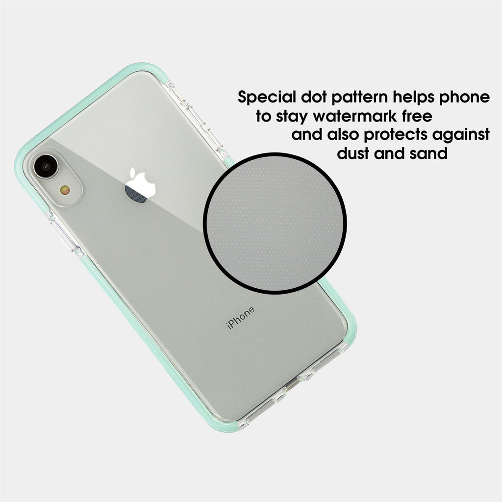 Xcessor Clear Hybrid TPU Phone Case for Apple iPhone XR. With Shock Absorbing Inner Rubber Layer on the Edges. Clear / Mint