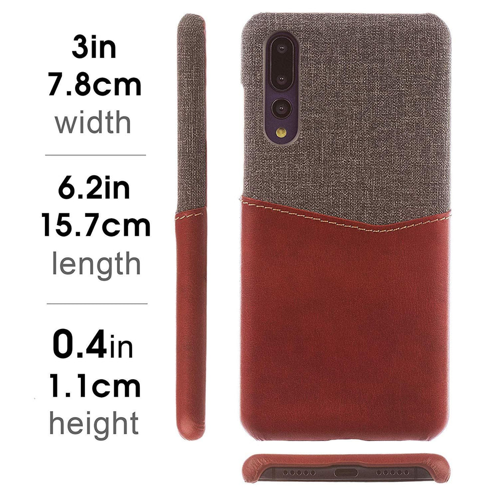 Lilware Card Wallet Plastic Phone Case Compatible with Huawei P20 Pro. Fabric Texture and PU Leather Protective Cover with ID / Credit Card Slot Holder. Red