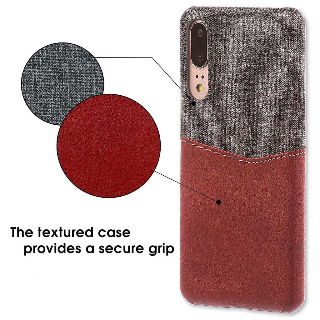 Lilware Card Wallet Plastic Phone Case Compatible with Huawei P20. Fabric Texture and PU Leather Protective Cover with ID / Credit Card Slot Holder. Red