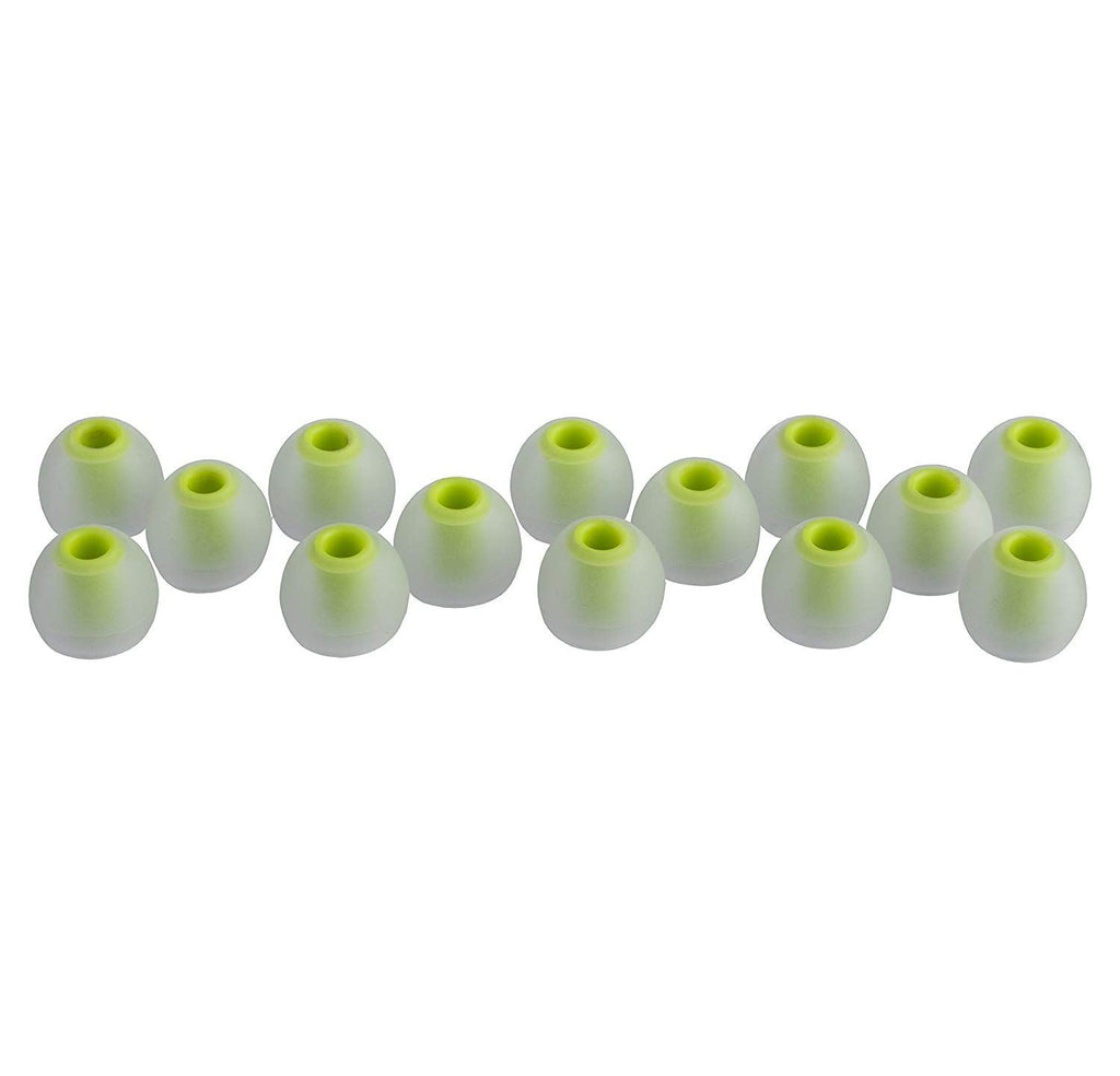 Xcessor (M) 7 Pairs (14 Pieces) of Silicone Replacement In Ear Earphone Medium Size Earbuds. Bicolor. Transparent / Green
