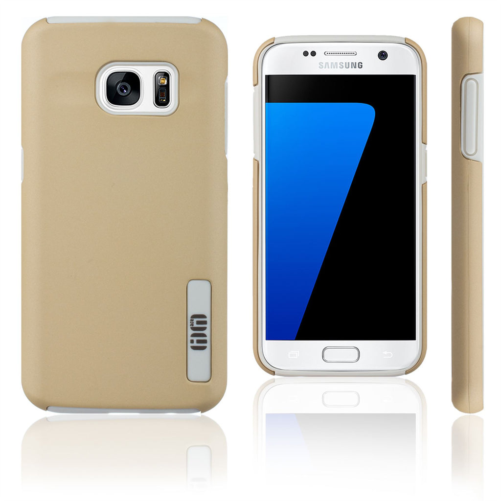 Lilware Smooth Armor Hard Plastic Case for Samsung Galaxy S7. Rugged Dual Layer Protective Cover. Black / Golden Color