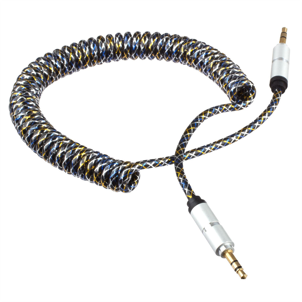 Lilware Rubberized Coiled Spring Auxiliary 3.5mm Audio Male To Male Cable For Multimedia Devices - Silver