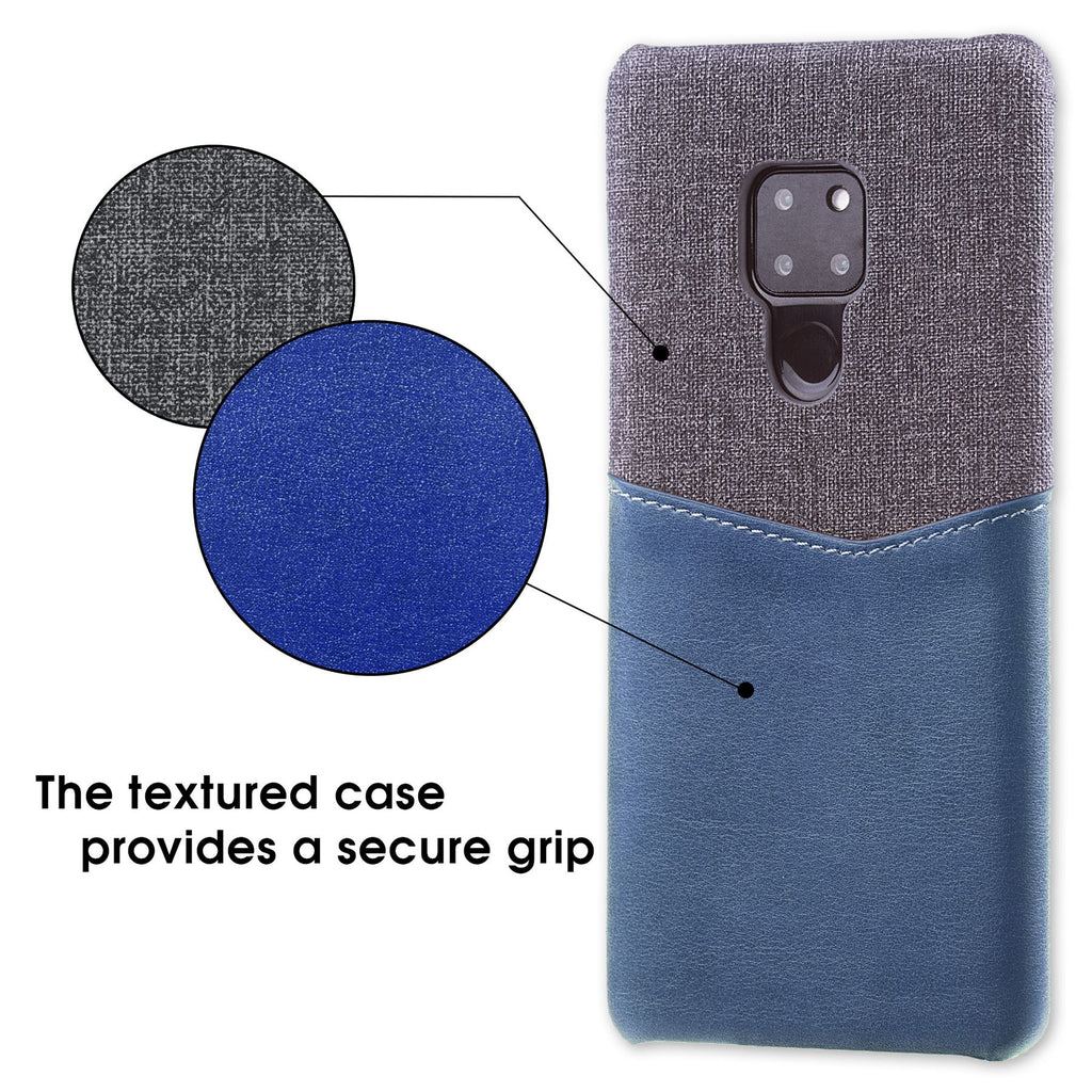 Lilware Card Wallet Plastic Phone Case Compatible with Huawei Mate 20. Fabric Texture and PU Leather Protective Cover with ID / Credit Card Slot Holder. Blue
