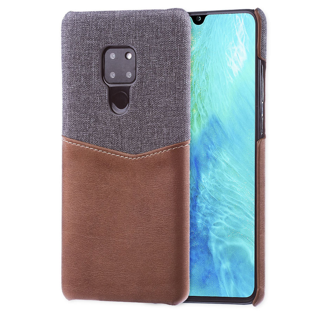 Lilware Card Wallet Plastic Phone Case Compatible with Huawei Mate 20. Fabric Texture and PU Leather Protective Cover with ID / Credit Card Slot Holder. Brown