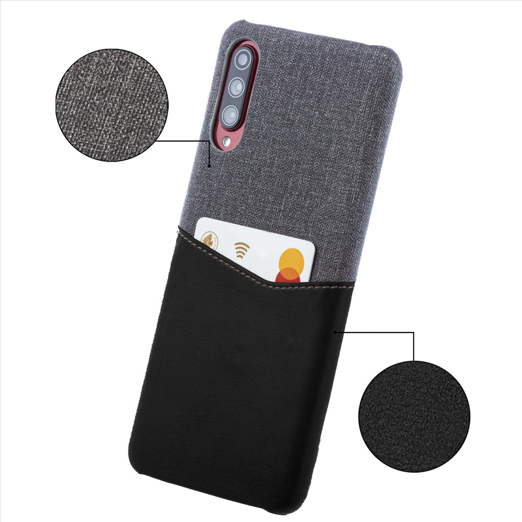 Lilware Card Wallet Plastic Phone Case Compatible with Samsung Galaxy A70/A70S. Fabric Texture and PU Leather Protective Cover with ID / Credit Card Slot Holder. Black
