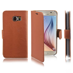 Xcessor Flip Open Leather PU Plastic Case for Samsung Galaxy S6 SM-G920. Wallet Portfolio Stand With Magnetic Close System. Brown