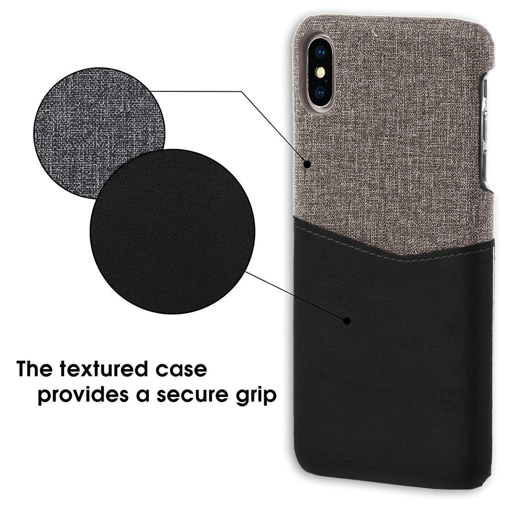 Lilware Card Wallet Plastic Phone Case for Apple iPhone XS. Fabric Texture and PU Leather Protective Cover with ID / Credit Card Slot Holder. Black