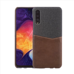 Lilware Card Wallet Plastic Phone Case Compatible with Samsung Galaxy A50/A50S. Fabric Texture and PU Leather Protective Cover with ID / Credit Card Slot Holder. Brown