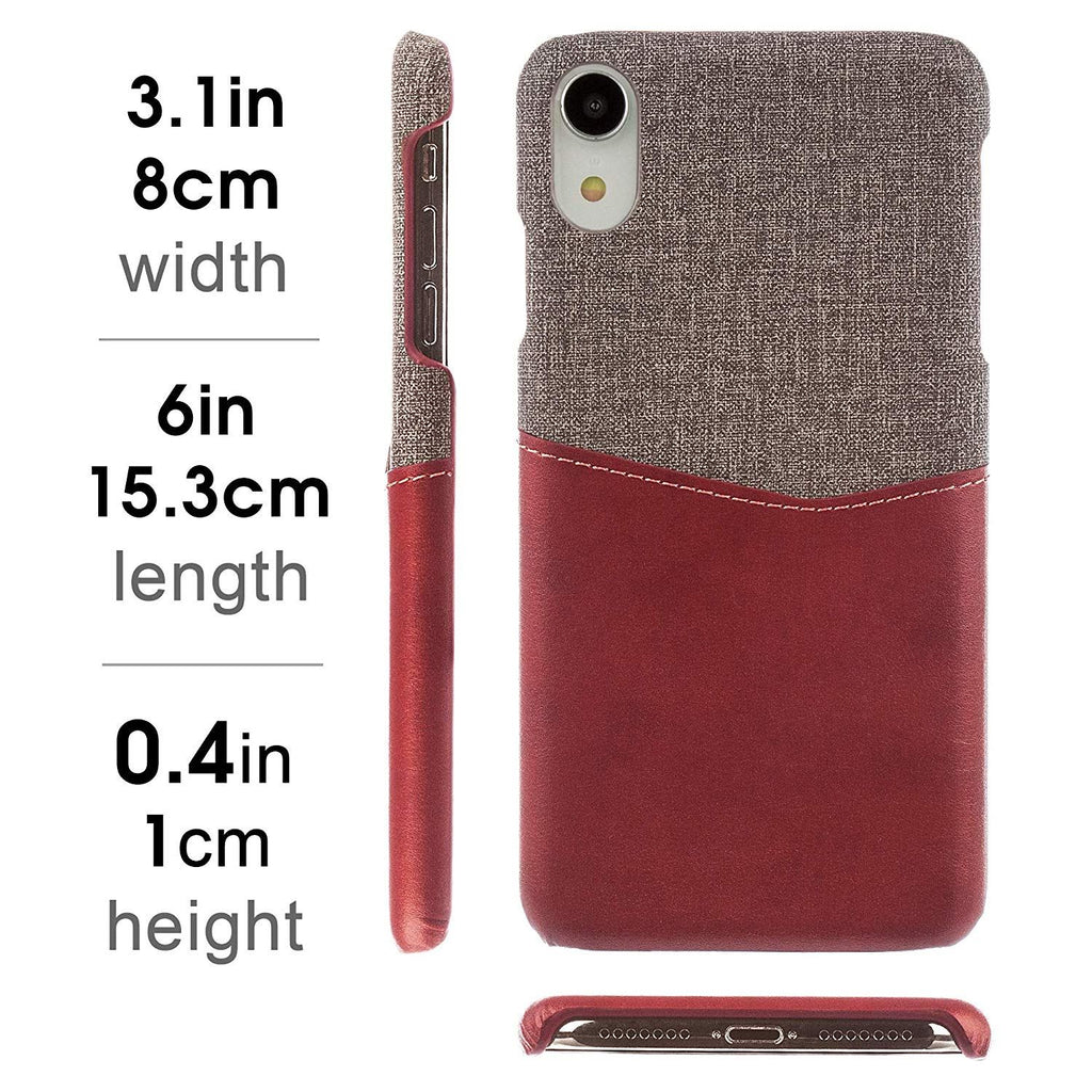 Lilware Card Wallet Plastic Phone Case for Apple iPhone XR. Fabric Texture and PU Leather Protective Cover with ID / Credit Card Slot Holder. Red