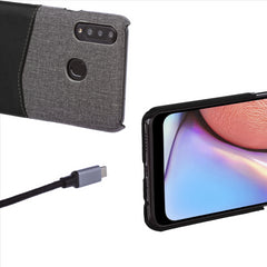 Lilware Card Wallet Kunststoff-Telefonhülle Kompatibel mit Samsung Galaxy A20S. Stofftextur und PU-Leder-Schutzhülle mit Ausweis-/Kreditkartenfach. Schwarz