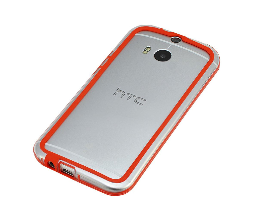 Xcessor Classic Bumper Case for HTC One M8. Rubber & Plastic. Red / Transparent