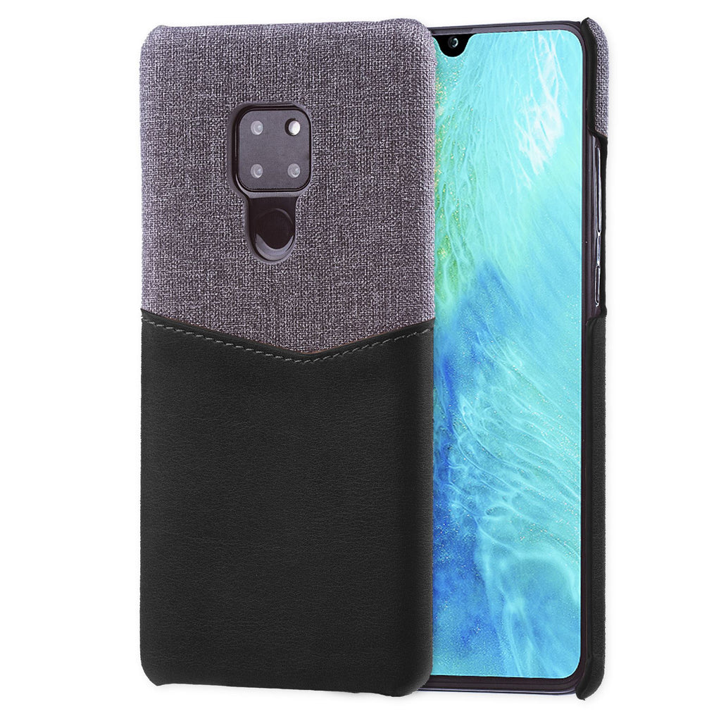 Lilware Card Wallet Plastic Phone Case Compatible with Huawei Mate 20. Fabric Texture and PU Leather Protective Cover with ID / Credit Card Slot Holder. Black