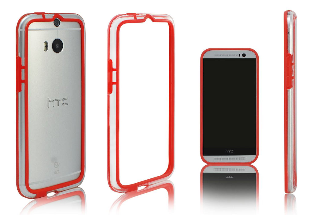 Xcessor Classic Bumper Case for HTC One M8. Rubber & Plastic. Red / Transparent