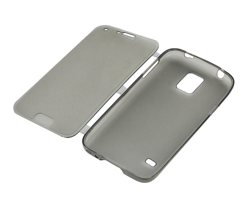 Xcessor Flip Open TPU Gel Case For Samsung Galaxy S5 SM-G900. Back and Front Protection. Grey / Transparent