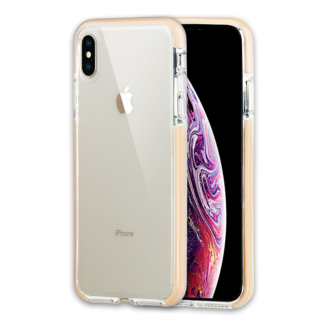 Xcessor Clear Hybrid TPU Phone Case for Apple iPhone XS Max. With Shock Absorbing Inner Rubber Layer on the Edges. Clear / Pastel Peach