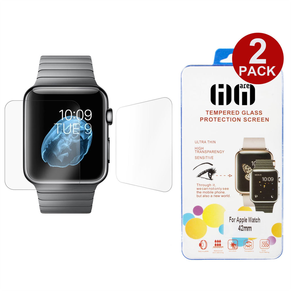 2 x Lilware Tempered Glass Screen Protector for Apple Watch 42 mm. Two Glass Protectors Included. Extremely Durable and Anti-Scratch Front Screen Protector. Transparent