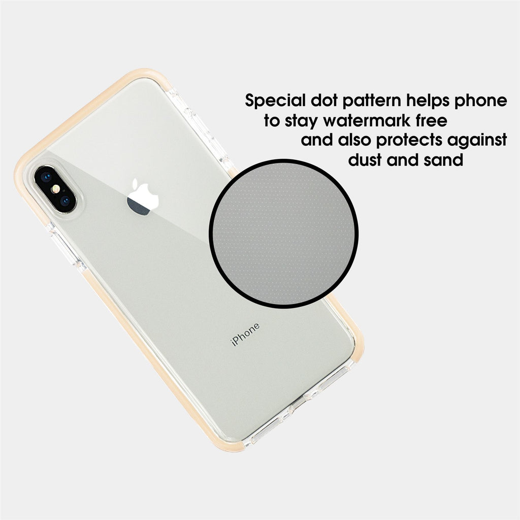 Xcessor Clear Hybrid TPU-Telefonhülle für Apple iPhone XS Max. Mit stoßdämpfender innerer Gummischicht an den Kanten. Klar / Pastell-Pfirsich