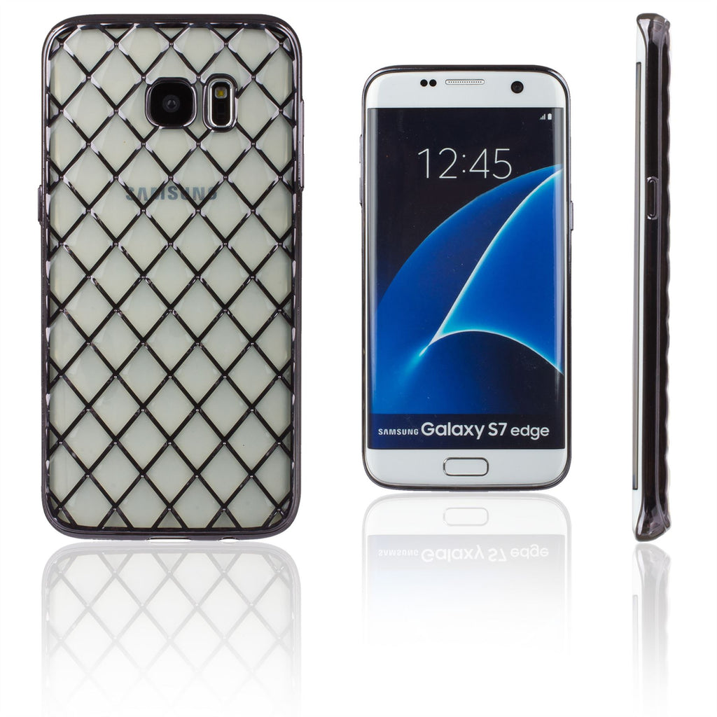Xcessor Convex Checkered Glossy Flexible TPU case for Samsung Galaxy S7 Edge SM-G935. Transparent / Black