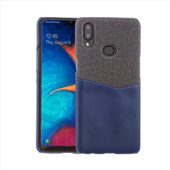 Lilware Card Wallet Plastic Phone Case Compatible with Samsung Galaxy A10S. Fabric Texture and PU Leather Protective Cover with ID / Credit Card Slot Holder. Blue