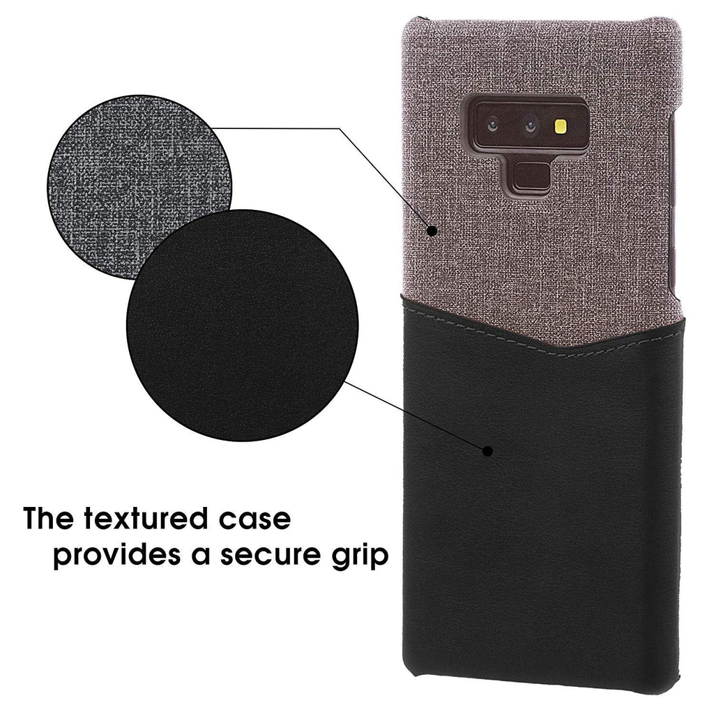 Lilware Card Wallet Plastic Phone Case for Samsung Galaxy Note 9. Fabric Texture and PU Leather Protective Cover with ID / Credit Card Slot Holder. Black