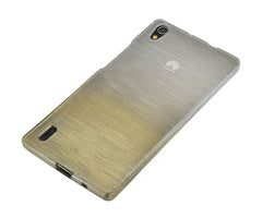 Xcessor Transition Color Flexible TPU-Hülle für Huawei Ascend P7. Mit Farbverlauf-Seidenfadenstruktur. Transparent / Gold